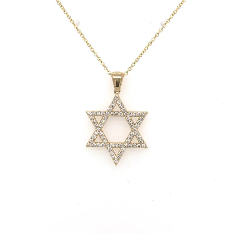 14K Yellow Gold Star Of David Diamond Pendant – 0.5 Carat Total Weight 1