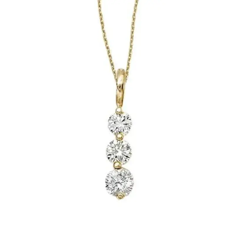 14K Yellow Gold Three-Stone Diamond Pendant – 0.75 Carat Total Weight 1