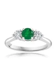 18K White Gold Three-Stone Ring: Emerald & Diamond 'Past, Present, Future' Design 1