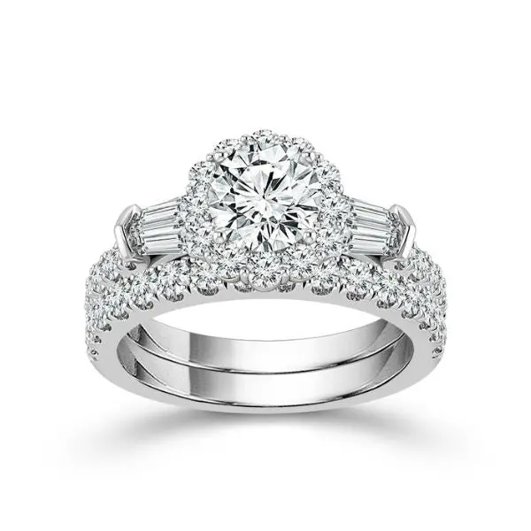 2-Carat Lab-Grown Diamond Wedding Set – Round & Baguette Cuts, 14K White Gold 1