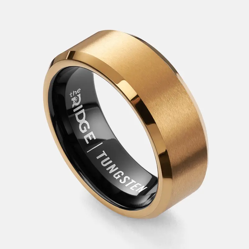 24K Gold Ridge Ring Set – Lustrous Metallic 8Mm Beveled Band Collection 1