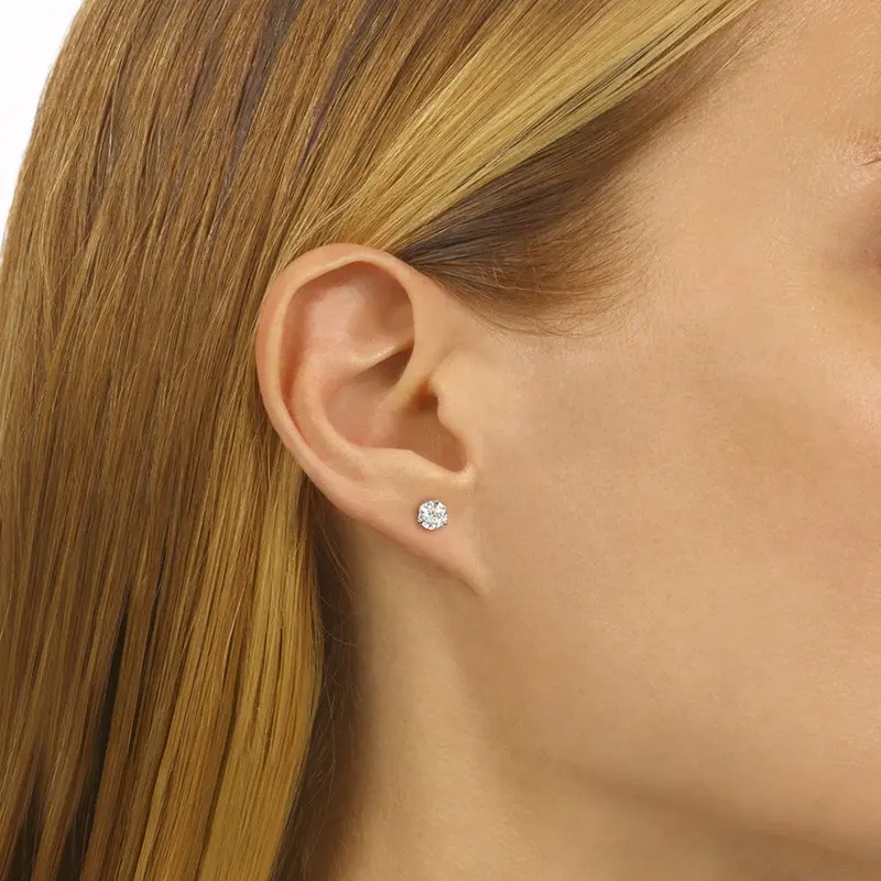3/4 Carat Round Lab Diamond Stud Earrings In Yellow Gold 2