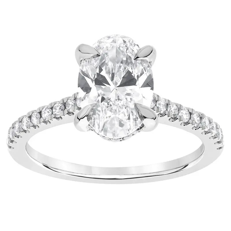 3.5 Ct Oval Lab-Created Diamond Engagement Ring — 3.0 Ct Center, 14K White Gold 1