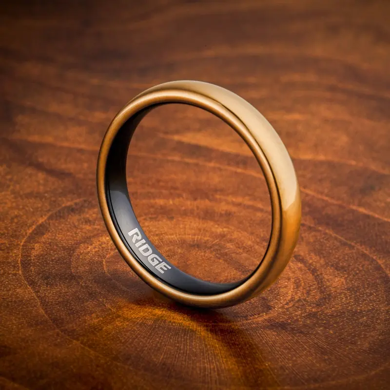 4Mm Rounded Ridge Ring Set In 24K Gold Finish 6