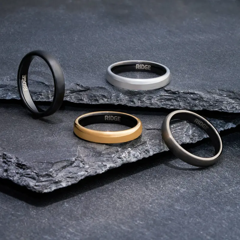 4Mm Rounded Ridge Ring Set In 24K Gold Finish 7