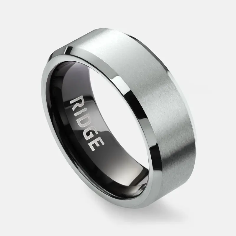 8Mm Beveled Ridge Ring Set In Platinum Tone 1