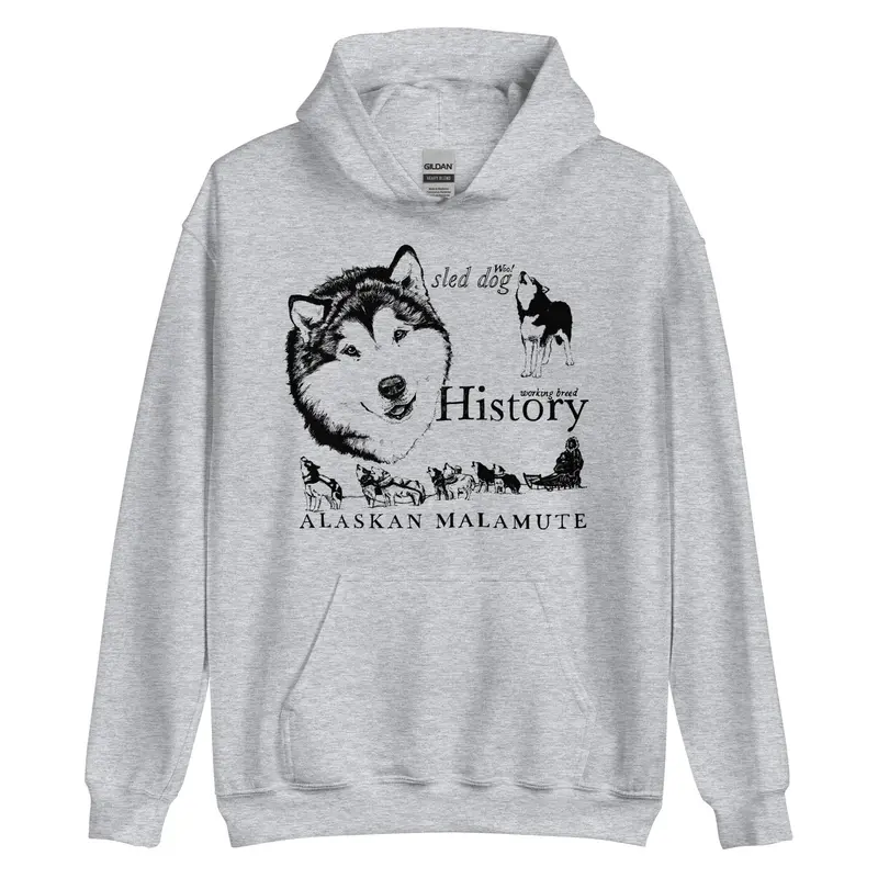 Alaskan Malamute History Pullover Hoodie – Heritage Design 1
