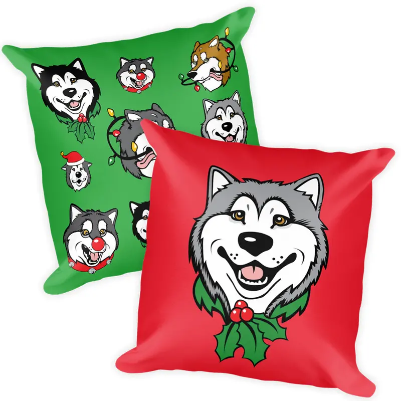 Alaskan Malamute Holiday Pillow – Festive Large Square Throw 1