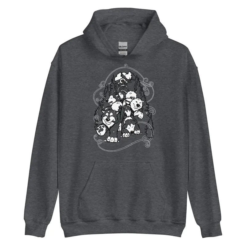 Alaskan Malamute Pullover Hoodie – 'Sled Dogs' Illustrated Style 1