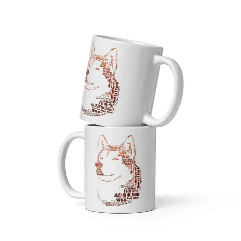 Alaskan Malamute Silhouette Word Art Ceramic Mug 1