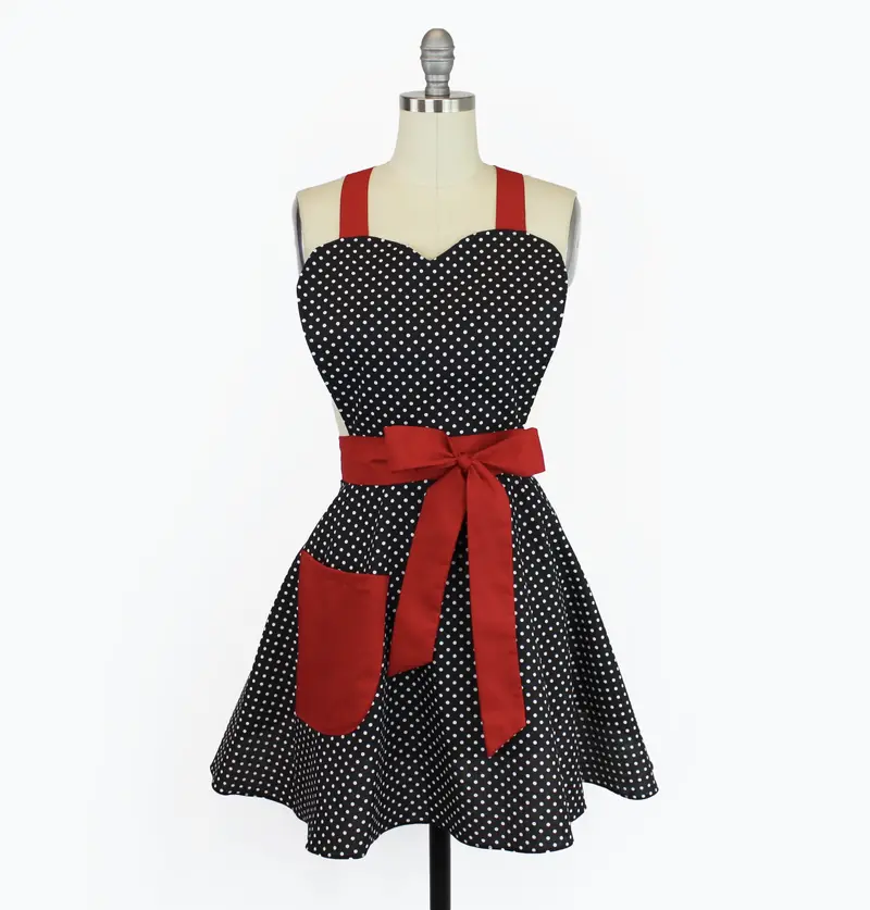 Black And Red Polka Dot Pinup Apron – 1950S Vintage Kitchen Wear 1