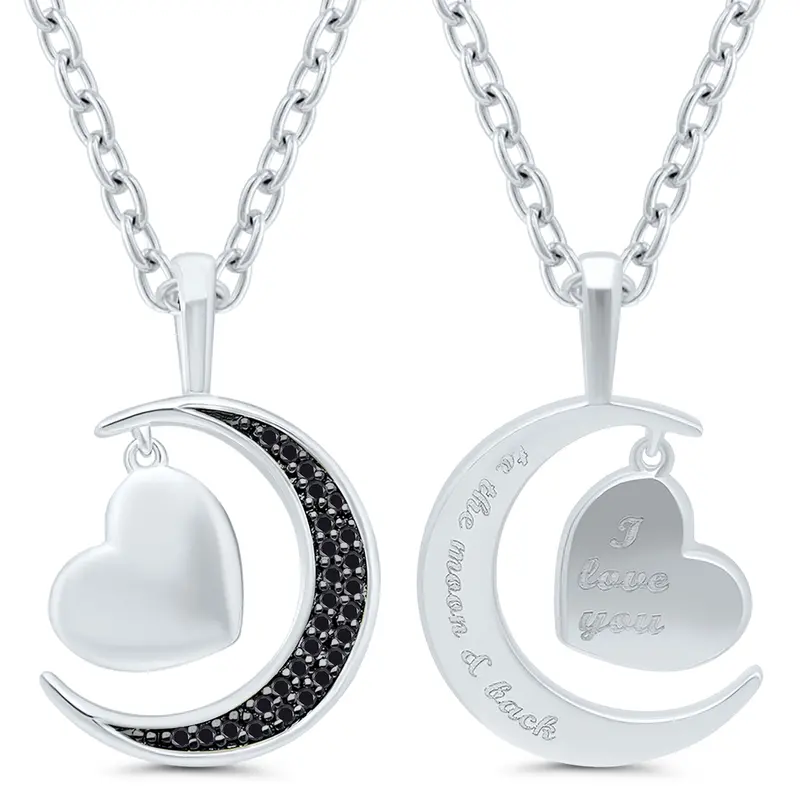 Black Diamond 'Love You To The Moon And Back' Pendant – Sterling Silver, 0.10 Ct Tw 1