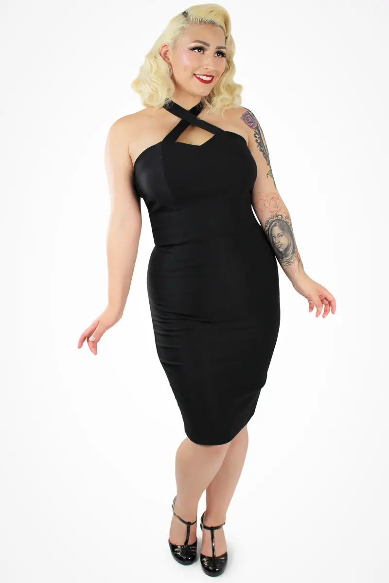 Black Fitted Dress Featuring Criss-Cross Straps 1