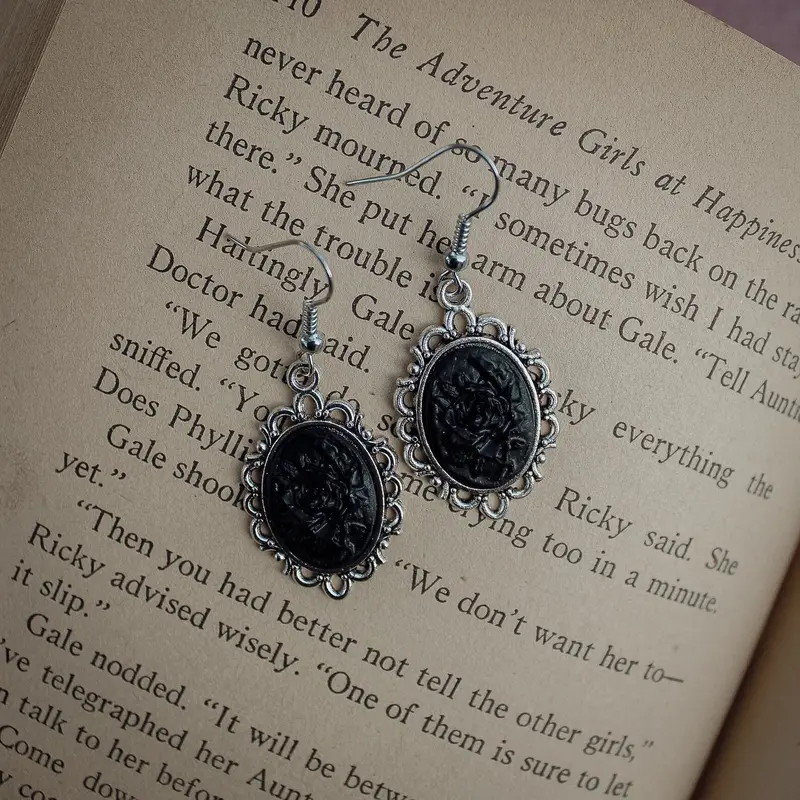 Black Rose Cameo Earrings – Handmade Victorian-Inspired Studs 1