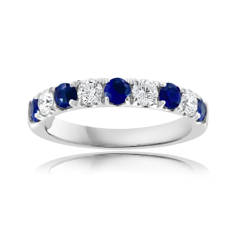 Blue Sapphire And Diamond Alternating Band In 14K White Gold 1