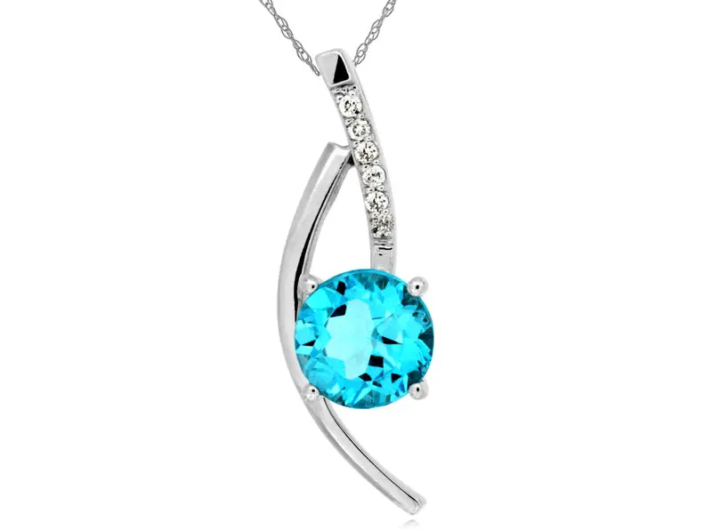 Blue Topaz And Diamond Pendant In 14K White Gold 1