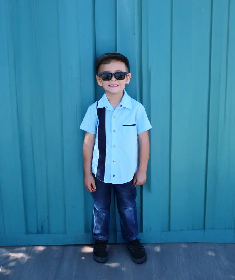 Boys’ Blue Panel Bowler Shirt – 1950S Dapper Retro Fit 1