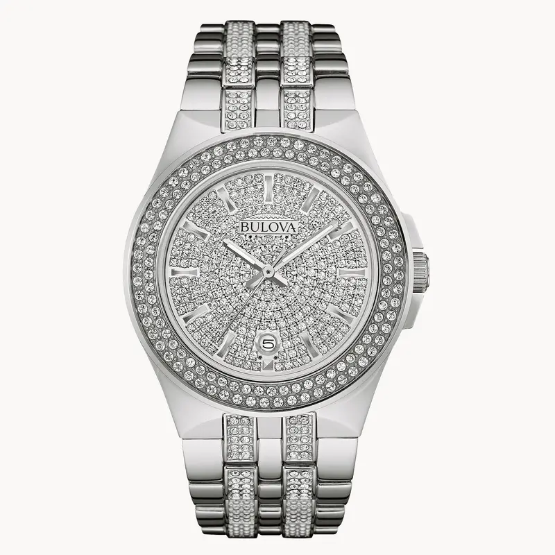 Bulova Men’S Stainless Steel Watch Accented With Swarovski Crystals 1