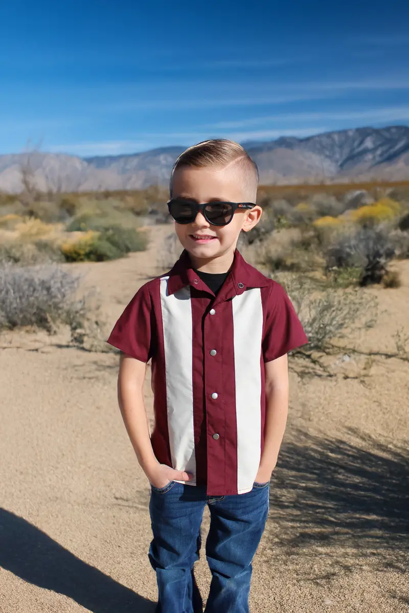 Burgundy 1950S-Inspired Bowler Top For Boys – Classic Retro Cut 1
