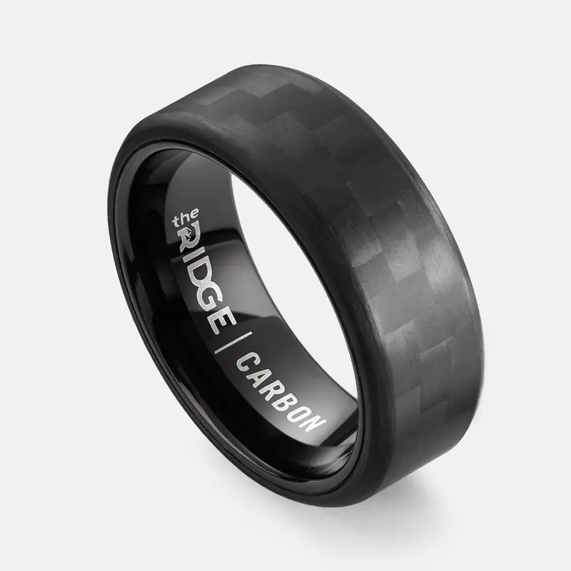 Carbon Fiber 3K Ridge Ring Set – 8Mm Beveled Wedding Band Collection 1
