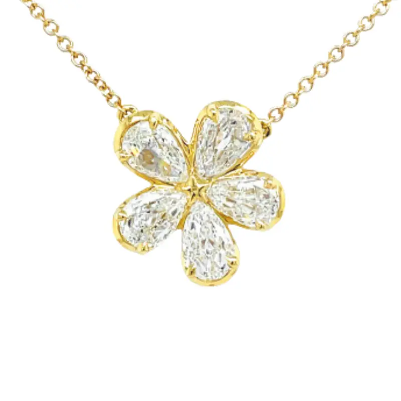 Christopher Designs 18K Yellow Gold L'Amour Crisscut Pear Diamond Flower Pendant 1