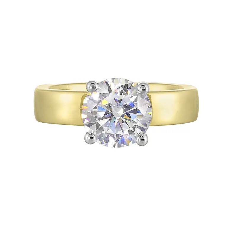 Cigar Band–Style Yellow Gold Engagement Ring With Hidden Halo And 2-Carat Round Lab-Grown Diamond 1