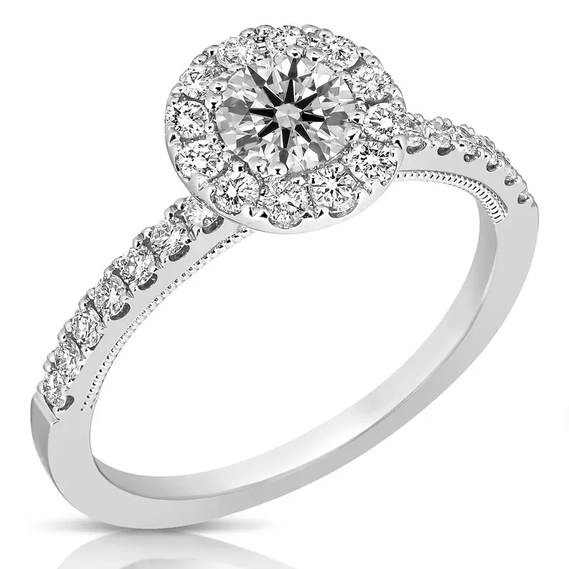 Classic Round Diamond Halo Engagement Ring – 1 Carat Total Weight In White Gold 1