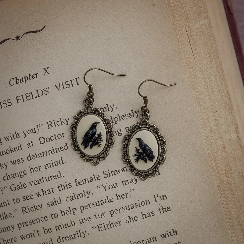Crow Cameo Stud Earrings – Handcrafted Gothic Jewelry 1