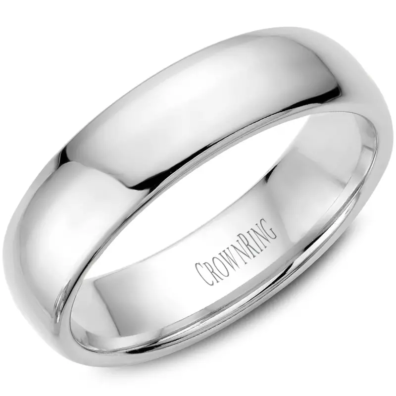 Crownring Contemporary 6Mm White Gold Comfort-Fit Wedding Band 1