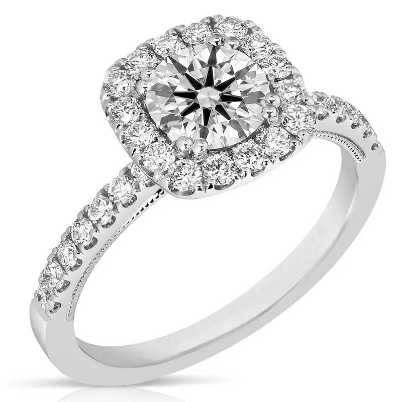 Cushion-Cut Diamond Halo Engagement Ring – 1.5 Carat Total Weight In White Gold 1