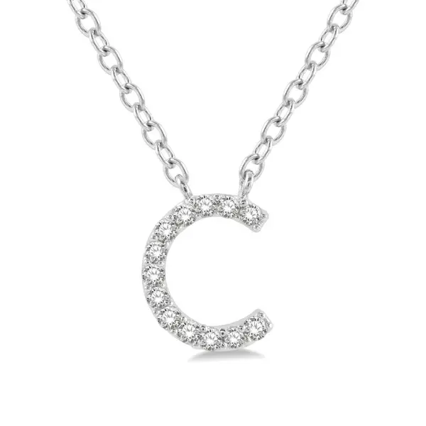 Custom 'C' Monogram Diamond Pendant – 0.05Ctw Round Brilliant Diamonds In 10K White Gold Necklace 1