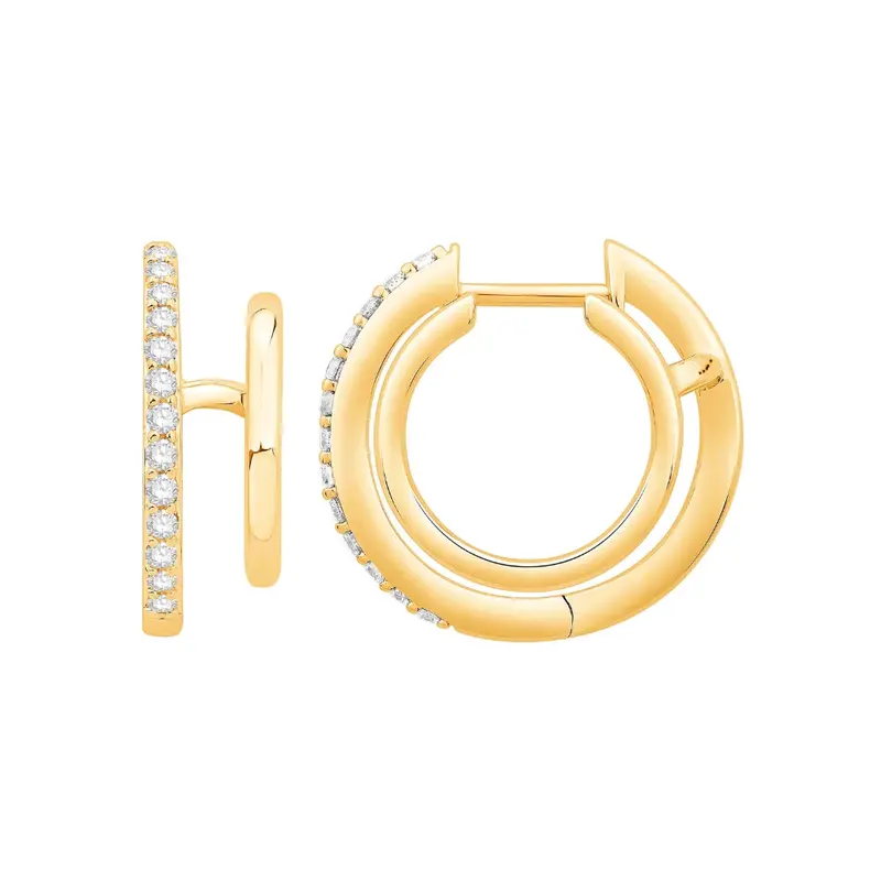 Diamond Double-Hoop Earrings — 0.20 Ct Total Weight In Yellow Gold 1