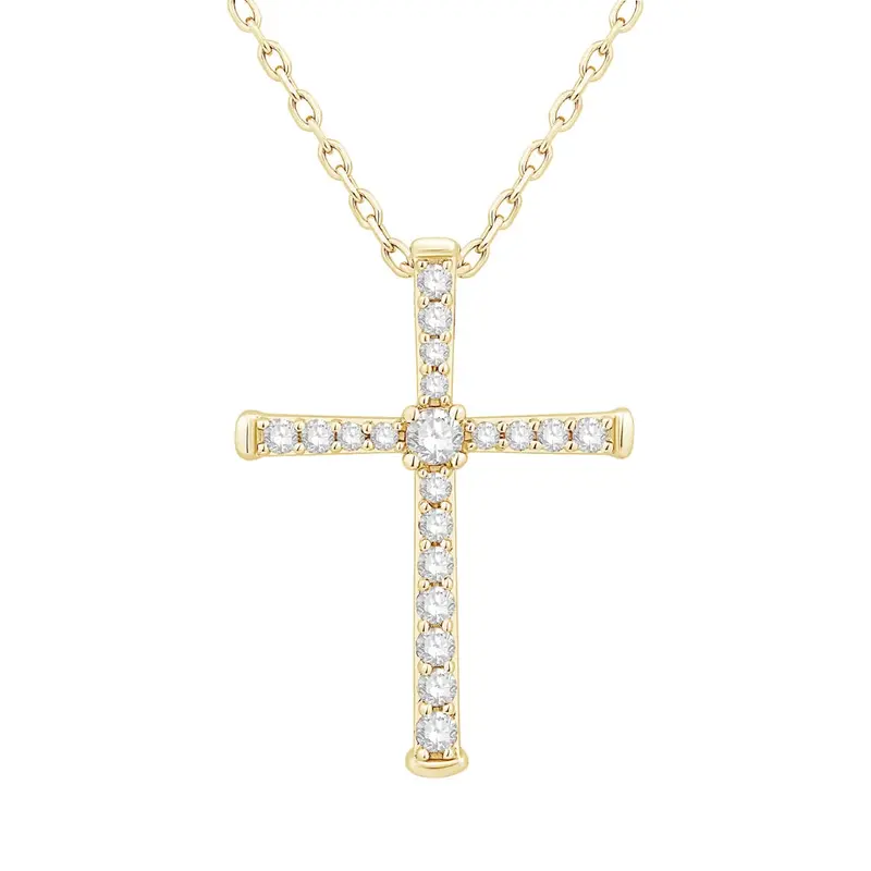 Diamond-Encrusted Cross Pendant In Yellow Gold – 0.2 Carat Total Weight 1