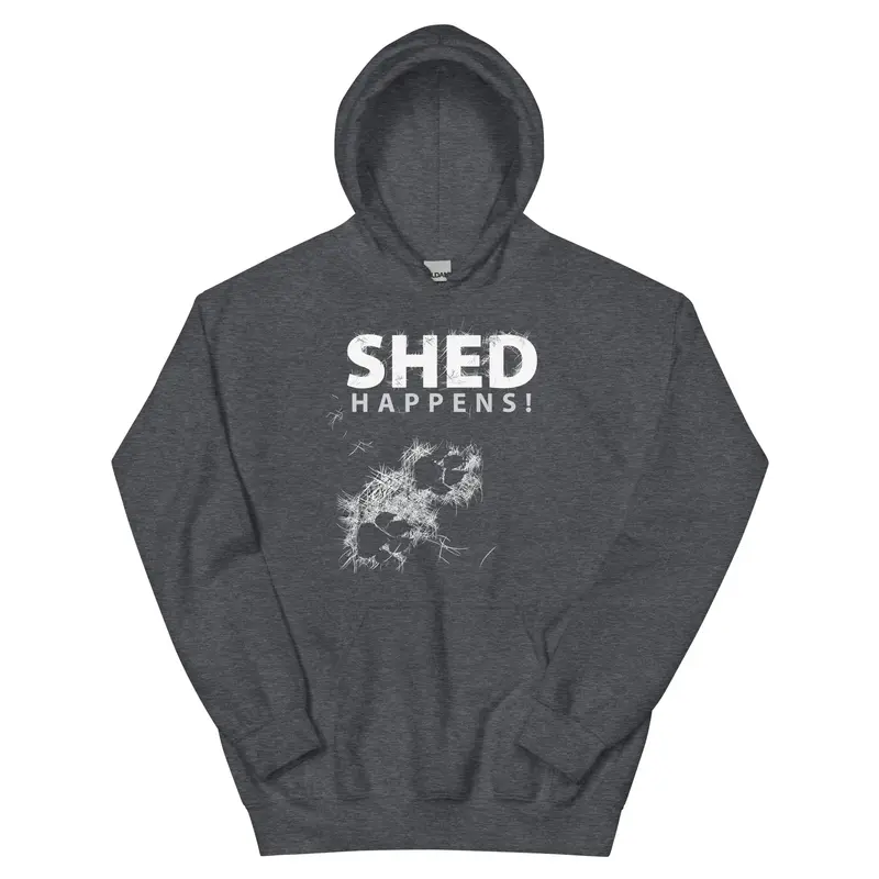 Dog Fur Themed Pullover Hoodie – 'Shed Happens!' Humor Apparel 1