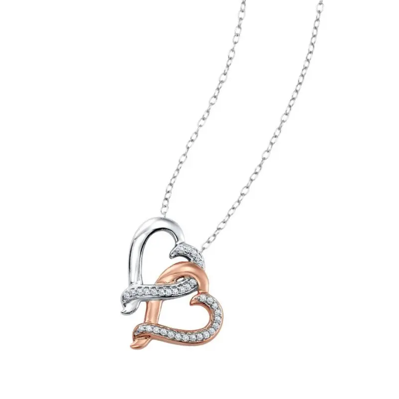 Double-Heart Diamond Pendant – 1/10 Carat Total Weight In Sterling Silver 1