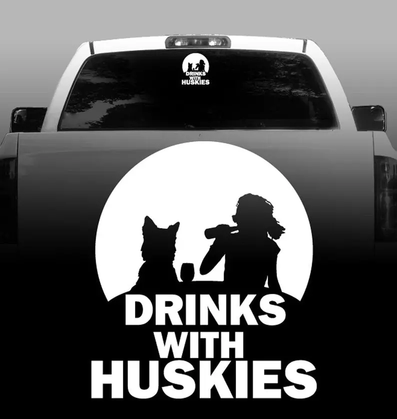 Drinks With Huskies Car Decal – Durable Outdoor Sticker 1