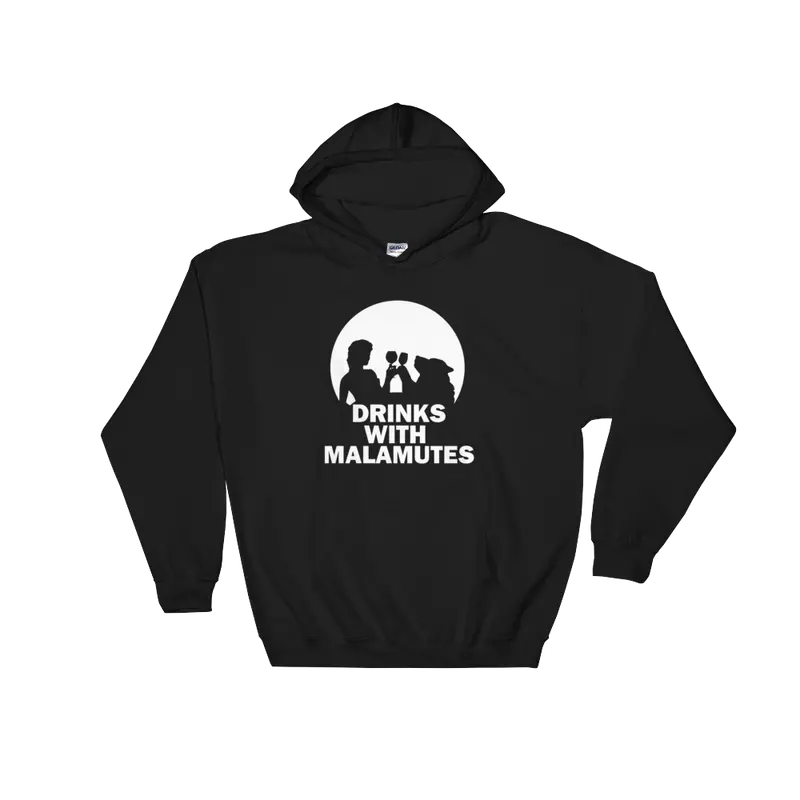 'Drinks With Malamutes' 8 Oz Pullover Hoodie – Fun Alaskan Malamute Apparel 1