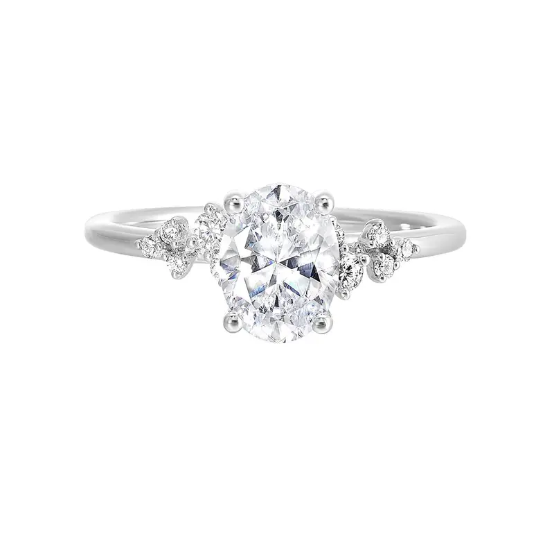 Elegant Oval Lab-Grown Diamond Engagement Ring In 14K White Gold (2 Carat Center) 1