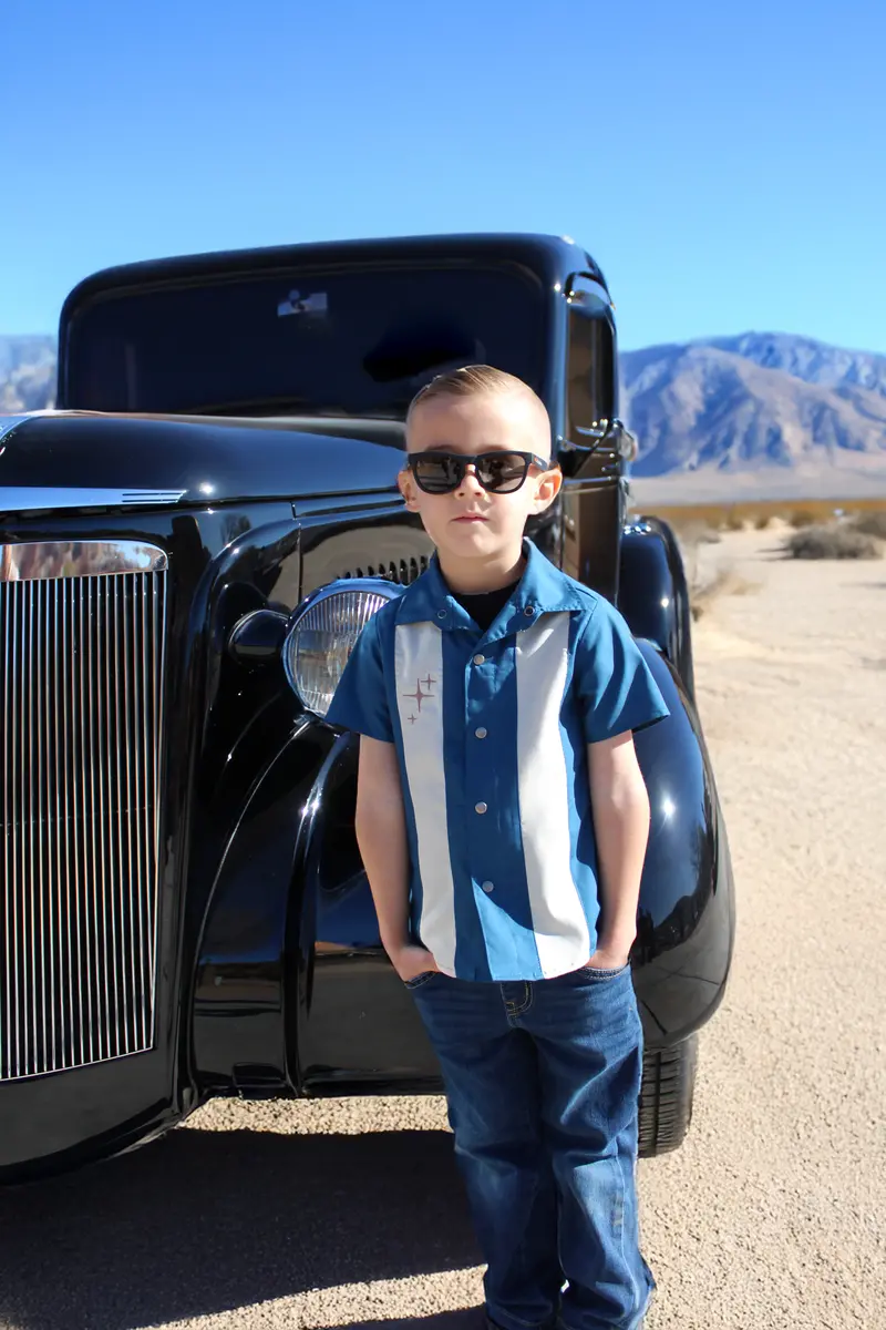 Embroidered Blue Bowler Shirt For Boys – Vintage 1950S Style 1