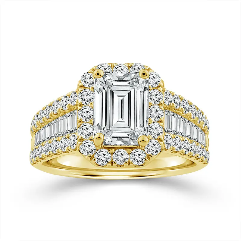 Emerald-Cut Halo Lab-Grown Diamond Engagement Ring – 3.0 Cttw, Yellow Gold 1
