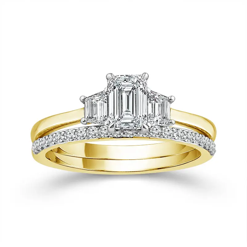 Emerald-Cut Lab-Grown Diamond Wedding Set – 1.25 Carat Total Weight In 10K Yellow Gold 1