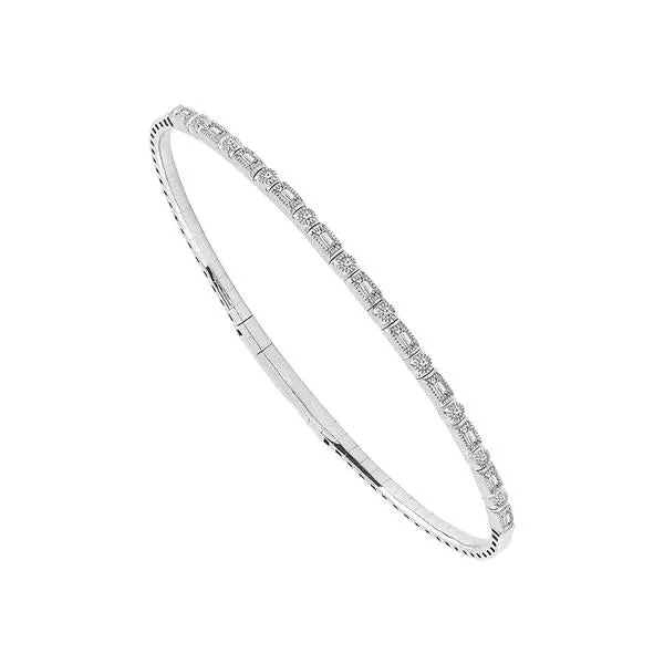 Flexible Bangle Bracelet With Round & Baguette Diamonds – 0.40 Carat Tw, 14K White Gold 1