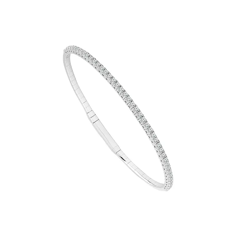 Flexible Diamond Bangle Bracelet – 14K White Gold, 1.00 Carat Total Weight 1
