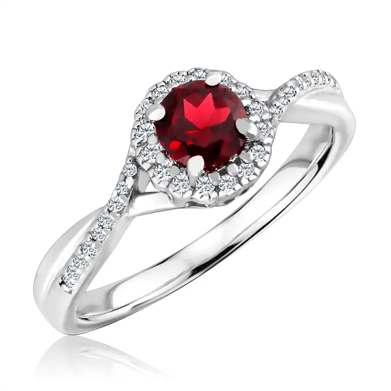 Garnet Birthstone Ring With Diamond Halo – January, Sterling Silver 1