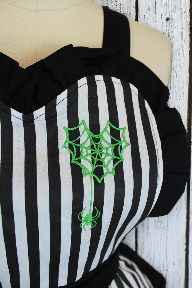 Gothic Glam Apron – Neon Green Spiderweb Heart Embellishment 1