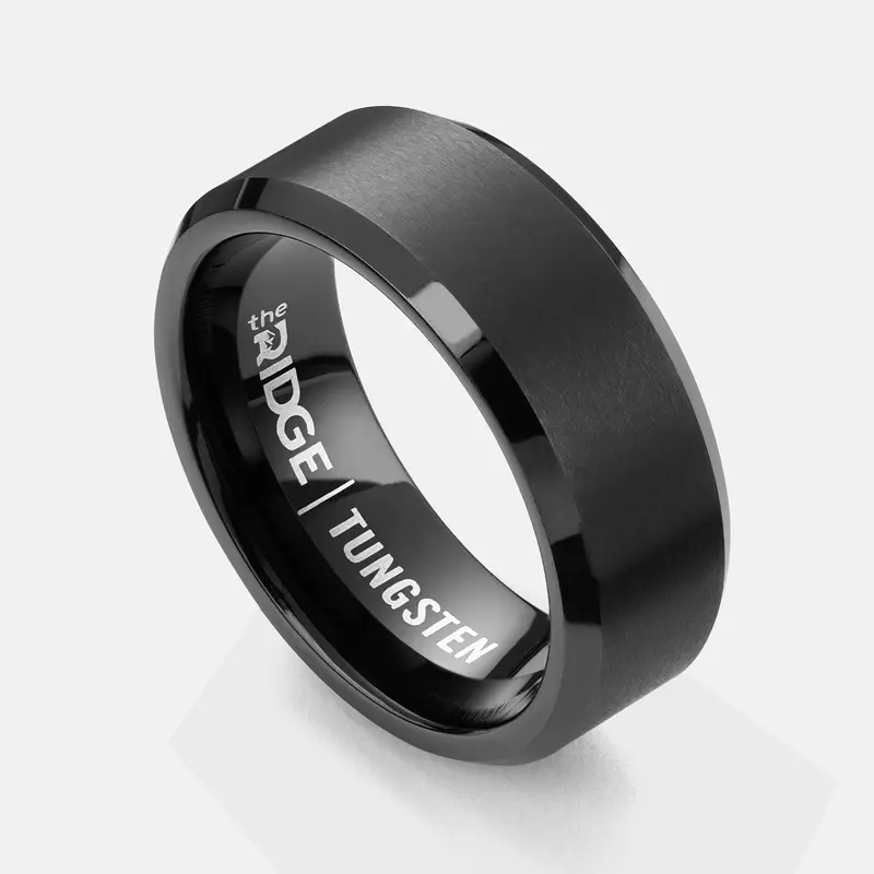 Gunmetal Ridge Ring Set – Industrial-Tone 8Mm Beveled Matching Bands 1