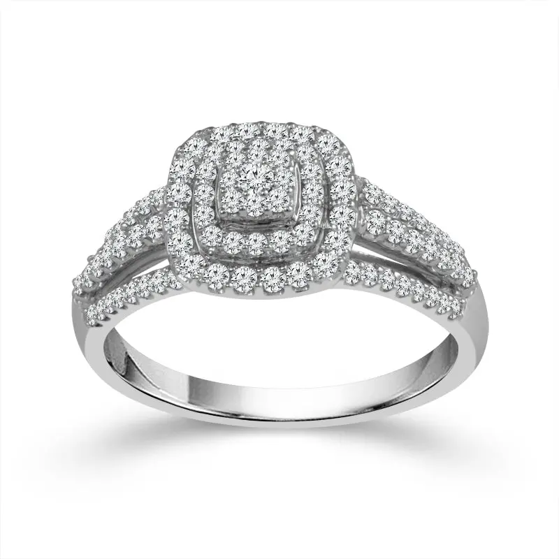 Halo-Style Diamond Engagement Ring – 1/2 Carat Total Weight In 10K White Gold 1