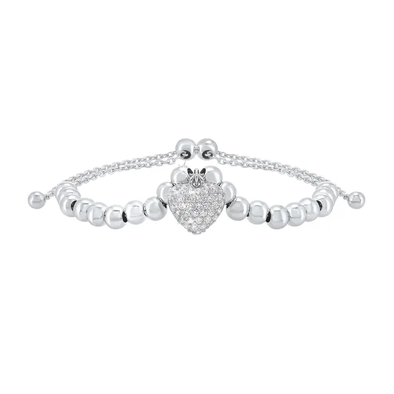 Heart-Shaped Cz Bolo Bracelet – Sterling Silver 1