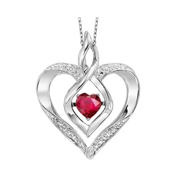 Heart-Shaped Lab-Created Ruby Pendant In Sterling Silver With Diamond Accents 1