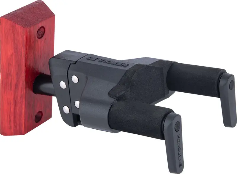 Hercules Gsp38Wbr Plus Auto Grip Guitar Hanger – Red Wood Base & Short Arm 1